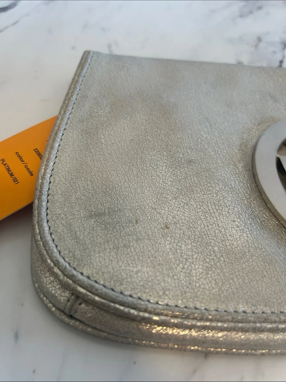 Tory Burch Metallic Silver Logo Wristlet Clutch